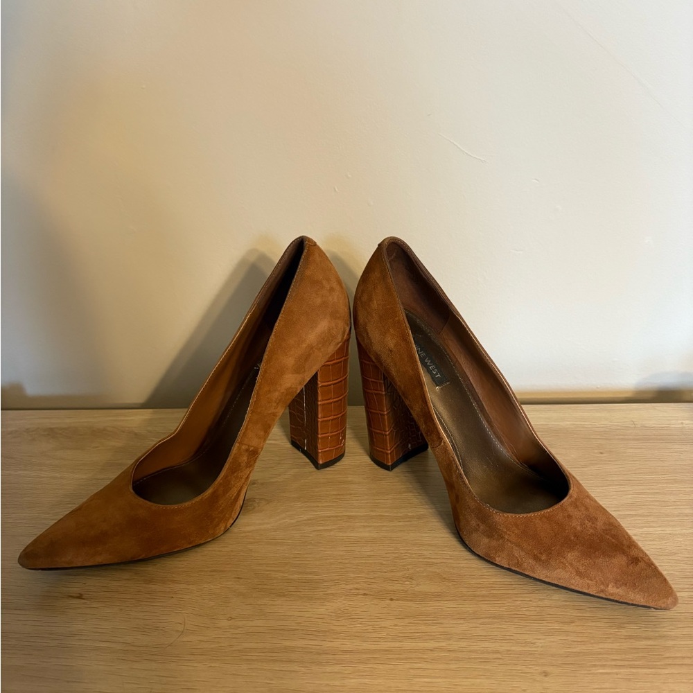 Nine West Women's Brown Suede Heels - Picture 2 of 5